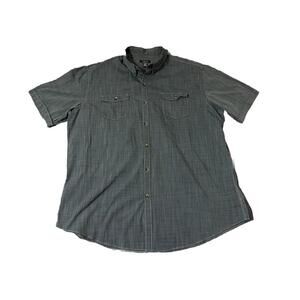 Mens Button Down Shirt Men's 17-17.5 XL Van Heusen Blue Plaid Woven Chambray